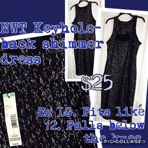 Keyhole back shimmer dress, sz LG, NWT